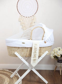 Buy Moses basket white color with foldable stand in UAE