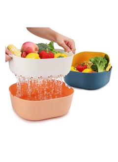 اشتري 2 Packs Strainers and Colanders Bowl Set Sturdy Kitchen Sink Strainer for Fruit Vegetable Wash Noodle Pasta BPA Free Dishwasher Safe Orange White Blue Yellow 5.5 Quart في السعودية