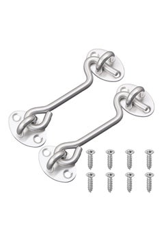 اشتري Hook Eye Latch Door Lockm, 2 Pcs 3 Inch Silver Hooks Stainless Steel Heavy Duty Gate Latch with Mounting Screws, Upgrade Heavy Stainless Steel Gate Latch, for Cabinet Closet Door في الامارات