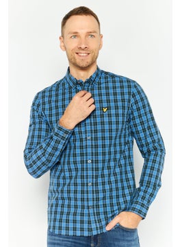 اشتري Men Regular Fit Checkered Long Sleeve Casual Shirt, Dark Navy/ Bright Blue في الامارات