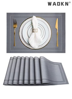 Buy Set of 8 Placemats, Non-Slip Crossweave Woven Vinyl Insulation Place Mat Washable Table Mats For Restaurants Party Decoration 45 x 30 cm(Grey) in Saudi Arabia