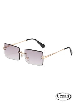 Buy Trendy Rimless Vintage Rectangular Sunglasses, Frameless Square Glasses Block the Sun, Metal Frame Gradient Color Stylish Eyewear for Women and Men in Saudi Arabia