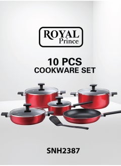 Buy Royal Prince 10 Piece Cookware Set Aluminium, Non Stick Surface , Set includes 28*13 Dutch Oven With Lid, 26*12.5 Dutch Oven With Lid, 26*7 Shallow Pot With Lid, 18*7.5 Saucepan, 26*5.3 Frypan, 1piece Nylon Tool SNH2387 in Saudi Arabia