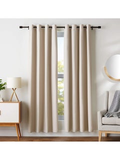 Buy Room Blackout Curtains with Grommets 52 x 84 Inches Beige 2 Panels in UAE