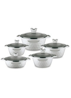 Buy High Temperature Resistant Inner and Outer Granite Coated Non-Stick Cookware Set of 12 Pieces (White) in Saudi Arabia