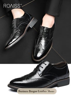 Buy Men's Casual Business Block Leather Shoes Fashion Versatile Patent Leather Pointed Formal Occasion Shoes Patterned Lace Up Business Casual Shoes in UAE
