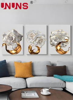 اشتري 3-Piece Printed Wall Art,White Flower Gold Leaf Canvas Painting,Wall Art For Bedroom Living Room Office Wall Decor,40x60cm(Only Drawing Core) في الامارات
