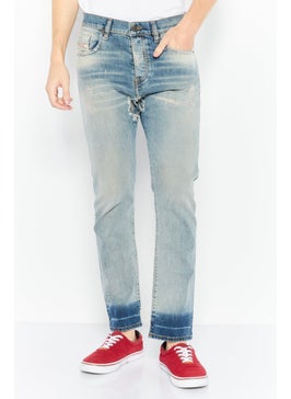 اشتري Men Straight Fit Washed Denim Jeans, Blue في الامارات