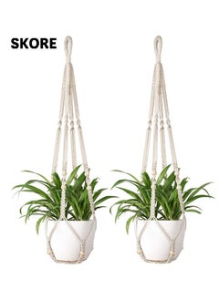 Buy Set Of 2 Unique Designs Handmade Cotton Rope Hanging Plant Holder For Both Indoor and Outdoor in UAE