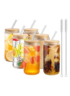 Buy Tycom Drinking Glasses with Bamboo Lids and Glass Straw, 500ml Beer Can Shaped Glass Cups, Tumbler Cup Ideal For Beer, Tea, Soda, Iced Coffee (6pc, 500ml) in UAE