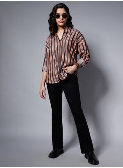 اشتري Classic Striped Spread Collar Boxy Fit Pure Cotton Casual Shirt في الامارات