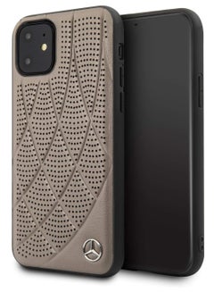 Buy Mercedes-benz quilted perforated genuine leather hard case for iphone 12 -12pro  brown in Egypt