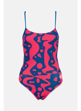 اشتري Women Printed One Piece Swimsuit, Pink and Blue في السعودية