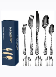 Buy Butterfly Black Cutlery Set - 20 pcs - Includes 8 x Spoons, 8 x Forks, 4 x Knife - Stainless Steel, Dishwasher Safe, Mirror Polished Tableware - Durable Flatware - Home Kitchen (black) in Saudi Arabia