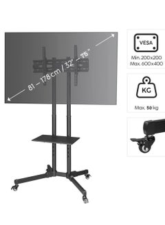 Buy Rolling TV stand for 32 to 75 LCD LED Plasma Flat Panel Screen with Wheels Black in UAE