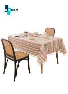 Buy 140 x 180 cm Cotton Linen Tablecloth for Dining Table, Bohemian Style Tassel Non Wrinkled Tabletop Cover,Rrectangular Tabletop Protection for Kitchen and Dinner in Saudi Arabia