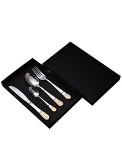 اشتري Stainless Steel Cutlery Knife, Fork and Spoon Set, Embossed Gold Crown Spoon and Fork Western Steak Knife and Fork في الامارات