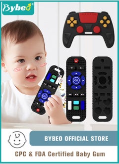 Buy 2 Pack Silicone Baby Teething Toys, Remote Control + Games Console Shape Infants Chew Toy With 2 Anti-loss Chain And One Cleaning Brush in UAE