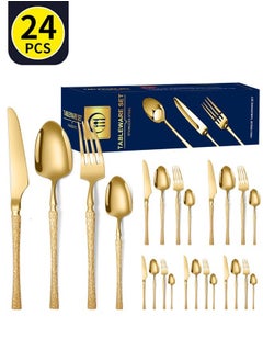 Buy 24 Piece Gold Silverware Tableware Set Premium Stainless Steel Flatware in Saudi Arabia