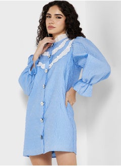 Buy Balloon Sleeve Button Down Ruffle Dress in UAE