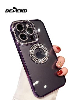 Buy Compatible with iPhone 14 Pro Max Plating Rhinestone Bling Diamond Case Soft TPU Luxury Clear Glitter Sparkle Shiny Bumper and Camera Lens Protection for Women Girls-Purple in UAE