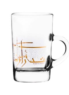 Buy 6-Piece Glass Tea Tumbler Set with Handle Clear and Deyar Gold 170 g DJ-42802 in Saudi Arabia