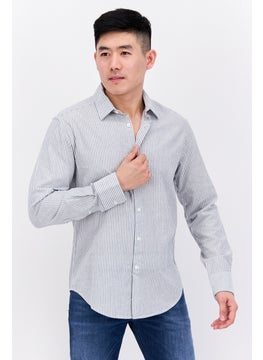 Buy Men Regular Fit Micro Stripe Long Sleeves Casual Shirts, White/Grey in Saudi Arabia