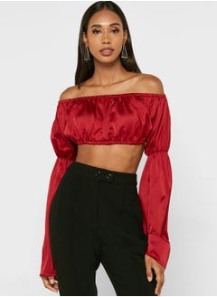 Buy Bardot Flute Sleeve Crop Top in UAE