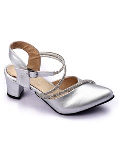 اشتري Heeled Shoes -Whit Belt Crystal - Leather- Silver في مصر