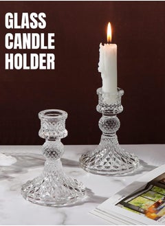 Buy 2pcs Glass Candle Holder Clear Candlestick Holder & Taper Candle Holder for Wedding Party Table Spring Decor Anniversary Dining Room Table in Saudi Arabia