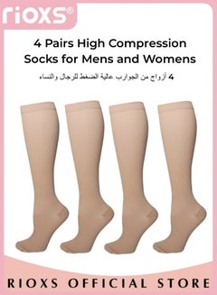 Buy 4 Pairs High Compression Socks for Mens and Womens Support Circulation Recovery Athletic Fit Running Splints Flight Travel Boost Endurance Protection Achilles Tendon in UAE