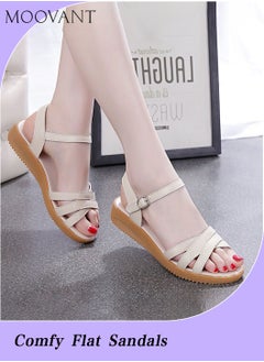 Buy Fashion Women's Flat Sandals with Adjustable Buckle Strap Duable Soft Rubber Sandals Booster Flat Sandals Non-slip Open Toe Casual Shoes in Saudi Arabia