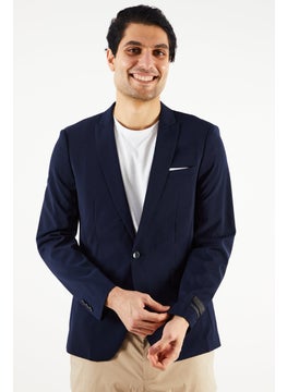 اشتري Men Slim Fit Plain Blazer, Navy Blue في الامارات