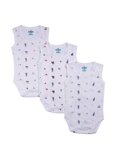 Buy Super Soft Cotton, Sleeveless Romper/Bodysuit, for New Born to 24months. Set of 3 - Printed in UAE