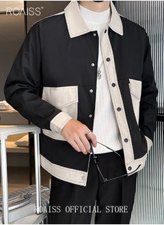 Buy Color Block Jacket for Men Lapel Design Big Pockets in Spring Autumn and Winter Can Be Worn Classic and Durable in UAE