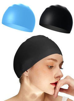 Buy 2 Pcs Silicone Swim Caps with Great Flexibility for Head Protection - Waterproof Swimming Caps with Good Sealing - Durable Silicone Swimming Hats with Internal Non-slip Texture Design in Saudi Arabia