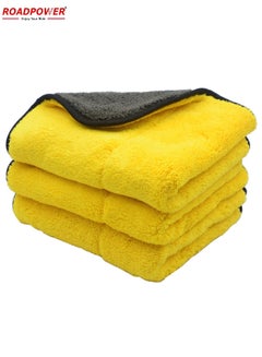 اشتري Microfiber Towels For Cars  Reusable Car Wash Towels  Best For Free Interior Cleaning And Body Pack Of 3 Yellow في الامارات