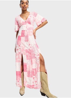 Buy Button Detail Printed Dress in Saudi Arabia