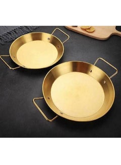 Buy Golden stainless steel frying pan with handles, suitable for direct use on the fire - size 26 - in Egypt