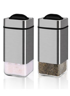 Buy Salt and Pepper Shakers, Salt Shaker with Adjustable Pour Holes, Glass Salt Pepper Shaker Set, Perfect for Black Pepper, Kosher and Sea Salt in UAE