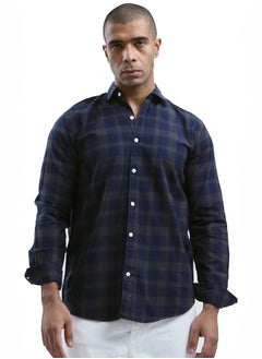 Buy Cotton Navy & Dark Beige Tartan Summer Shirt in Egypt