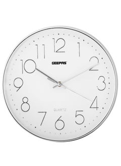 اشتري Non-Ticking Numeral Wall Clock with Glass Cover | 3D Silver Dial, Large Font في الامارات