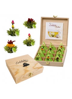 Buy Creano Tea Flowers in Cup Size - Gift Set In Wooden Tea Box - 12 Blooming Tea Green Tea in 4 Varieties - Gift For Women, Mother, Tea Lovers in UAE