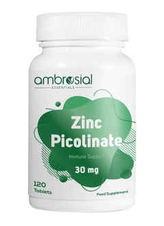 Buy Zinc Picolinate 30mg , High Strength Zinc Mineral Supplement for Immune Support Bones, Hair, Skin & Nails (Pack of 1-120 Tablets) in Saudi Arabia