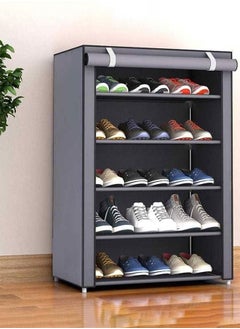 Buy Shoes Rack 5 Shelves With Stainless Steel Frame Grey 60x30x90cm in Saudi Arabia