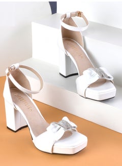 Buy H-6 Elegant High Heel Sandal With A Bow - White in Egypt
