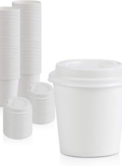 Buy 50 Cups 4 Oz White Paper Cups With White Lid  Small Disposable Espresso Qahwa Bathroom Mouthwash Cups in UAE