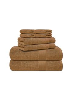 Buy 8 pc Luxury Home Linen, 100% Premium Cotton, 550 gsm, High Quality Weaving, Durable, Soft and Absorbent,  2 Bath Towel 70x140cm, 2 Hand Towel 40x70cm, 4 Face Towel 30x30cm, Camel, Pakistan in UAE