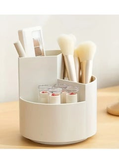 اشتري Rotating Makeup Brush Holder 3 Compartments Cosmetic Supplies Organizer for Pen Eyebrow Pencil Makeup Brushes Desktop Storage Box in Classroom and Art Studio - white في الامارات