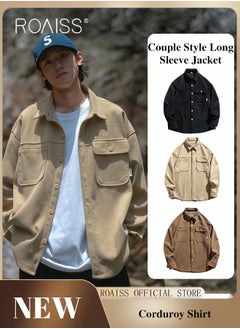 Buy Vintage Corduroy Long Sleeve Shirt Loose Fit Couple Retro Style Shirt Jacket with 3D Pockets in Saudi Arabia